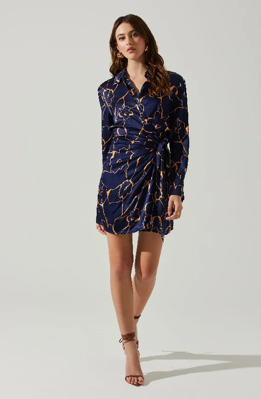 Plus Size Women Dress with a Flattering A - Line Cut for Comfort and StyleBrielle Satin Floral Mini Dress Plus Size Women Dress with a Flattering A - Line Cut for Comfort and StyleBrielle Satin Floral Mini Dress