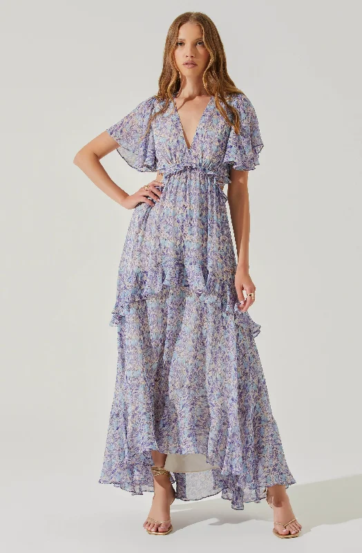 Maxi Women Dress with Floral Print for a Bohemian VibeCherli Floral Lace Up Tiered Ruffle Midi Dress Maxi Women Dress with Floral Print for a Bohemian VibeCherli Floral Lace Up Tiered Ruffle Midi Dress