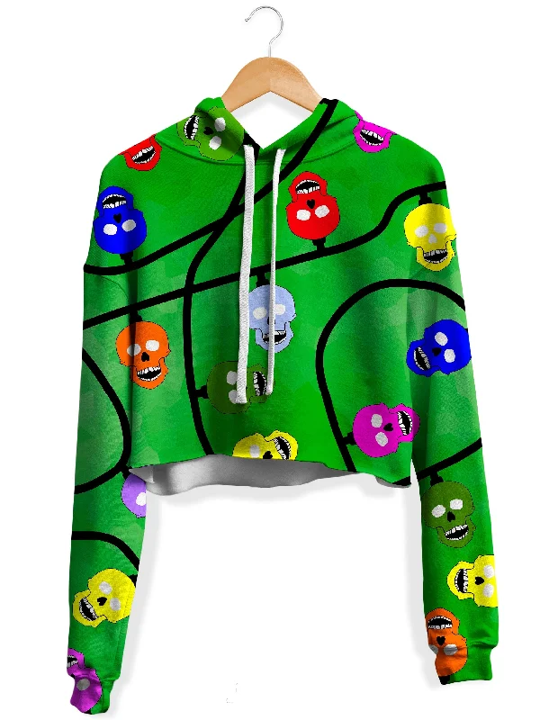 Women's color - block hoodie combining bold hues for a fashion - forward statementChristmas Skulls Green Fleece Crop Hoodie Women's color - block hoodie combining bold hues for a fashion - forward statementChristmas Skulls Green Fleece Crop Hoodie