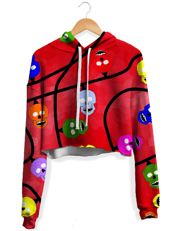 Women's oversized cropped hoodie with drawstrings for a trendy lookChristmas Skulls Red Fleece Crop Hoodie Women's oversized cropped hoodie with drawstrings for a trendy lookChristmas Skulls Red Fleece Crop Hoodie