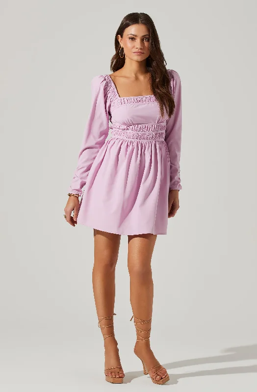 Mermaid - Style Women Dress with a Fitted Silhouette for Special OccasionsCinched Waist Long Sleeve Mini Dress Mermaid - Style Women Dress with a Fitted Silhouette for Special OccasionsCinched Waist Long Sleeve Mini Dress