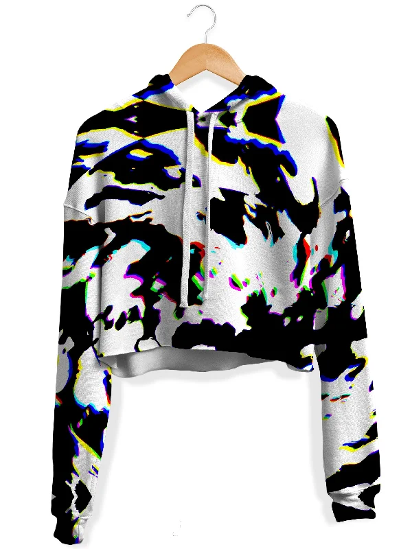 Cow Hide Print Rave Drip Fleece Crop Hoodie