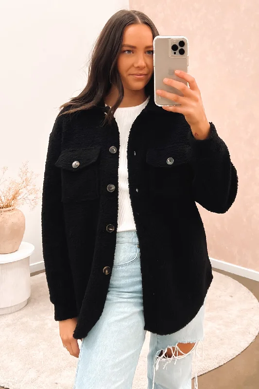 Women's double - breasted tweed jackets in classic colors for a sophisticated office lookDollie Shacket Black