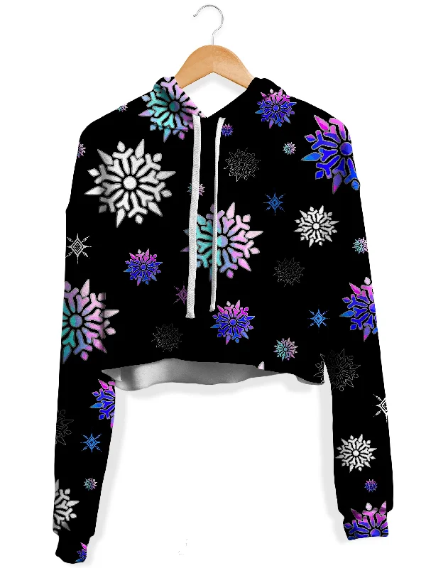 Women's tie - dye hoodie in bright colors for a retro and eye - catching styleFestive Night Sky Fleece Crop Hoodie