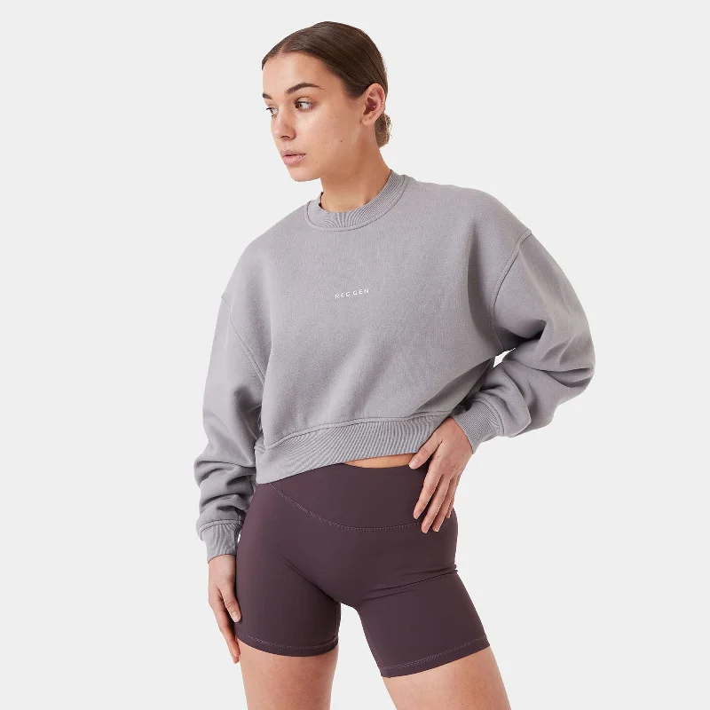 Women's bomber jackets with a holographic finish for a futuristic and eye - catching lookREC GEN - Float Fleece Crop Chalk Grey Women's bomber jackets with a holographic finish for a futuristic and eye - catching lookREC GEN - Float Fleece Crop Chalk Grey