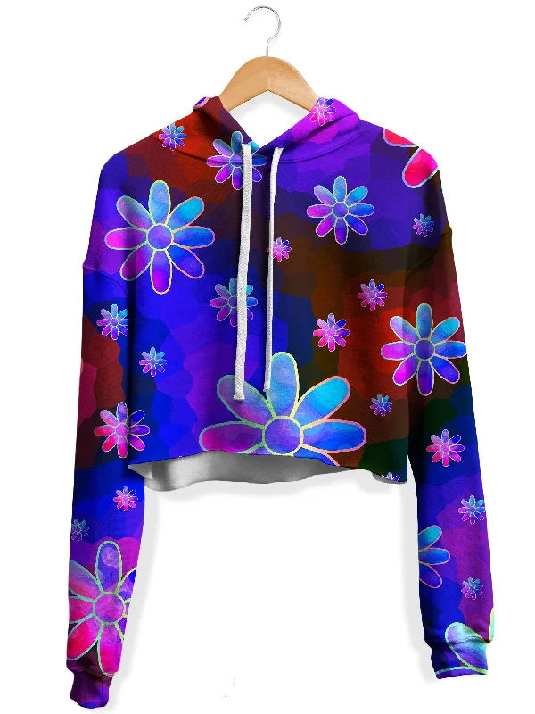 Women's hoodie with a detachable hood for customizable stylingFloral Fantasy Abstract Fleece Crop Hoodie Women's hoodie with a detachable hood for customizable stylingFloral Fantasy Abstract Fleece Crop Hoodie
