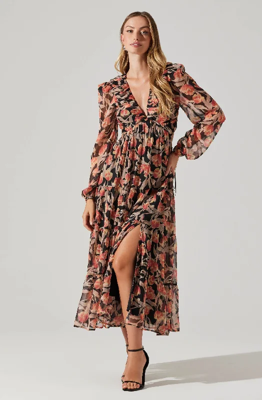 Printed Abstract Women Dress for a Modern and Artistic AppealFloral Lace Back Long Sleeve Maxi Dress Printed Abstract Women Dress for a Modern and Artistic AppealFloral Lace Back Long Sleeve Maxi Dress