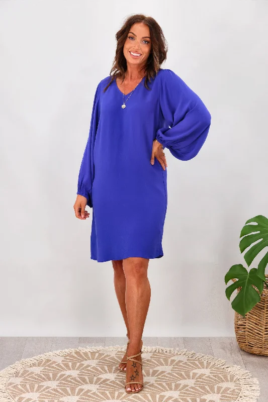 Lace - Embellished Women Dress for an Elegant and Sophisticated AppearanceGloss by Shine On Joni Shift Dress with Blouson Sleeve Blue Lace - Embellished Women Dress for an Elegant and Sophisticated AppearanceGloss by Shine On Joni Shift Dress with Blouson Sleeve Blue