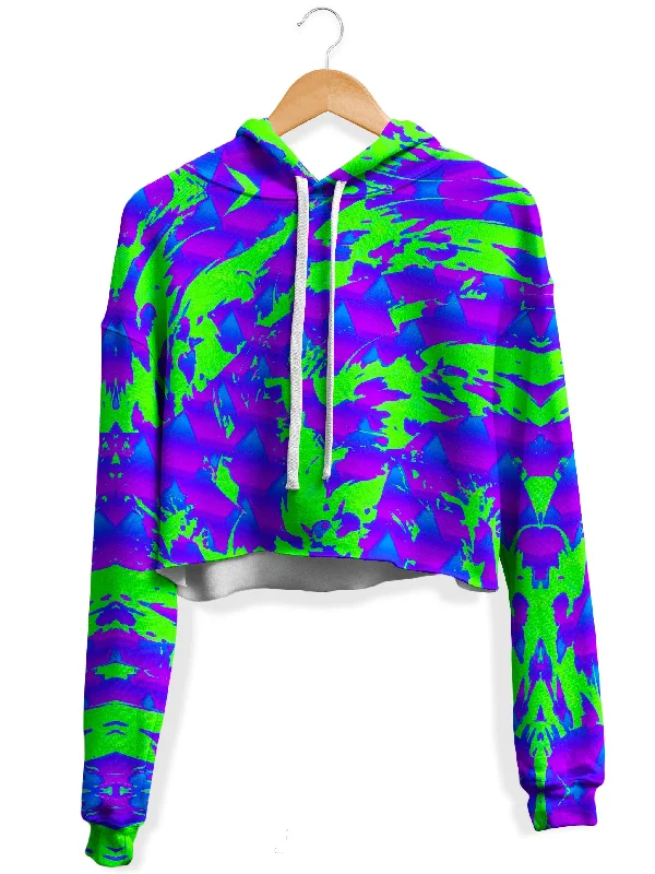 Green and Purple Hypno Splatter Fleece Crop Hoodie