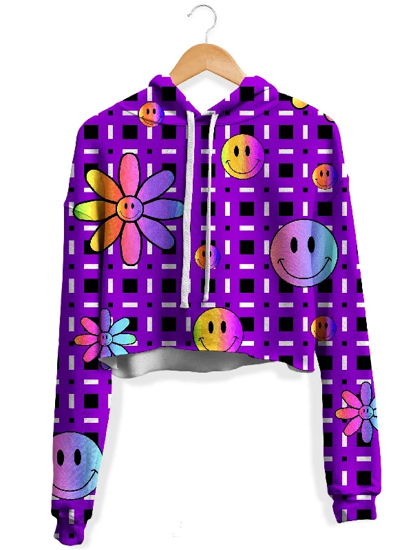 Women's tie - front hoodie in a lightweight fabric for summer layeringHappiness On Purple Fleece Crop Hoodie Women's tie - front hoodie in a lightweight fabric for summer layeringHappiness On Purple Fleece Crop Hoodie