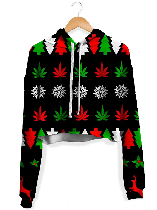 Women's color - block hoodie combining bold hues for a fashion - forward statementHappy Holidaze Fleece Crop Hoodie Women's color - block hoodie combining bold hues for a fashion - forward statementHappy Holidaze Fleece Crop Hoodie
