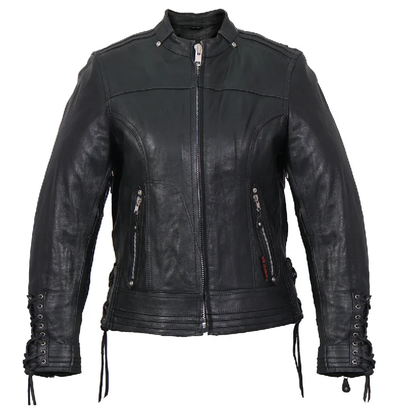 Women's pea coats in a plus - size fit for a flattering and warm winter coatHot Leathers JKL1025 Ladies Lace Up Sleeves Leather Jacket Women's pea coats in a plus - size fit for a flattering and warm winter coatHot Leathers JKL1025 Ladies Lace Up Sleeves Leather Jacket
