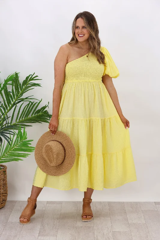 Sheath Women Dress with a Tailored Fit for a Professional LookIris Maxi Celia One Shoulder Puff Dress Yellow Sheath Women Dress with a Tailored Fit for a Professional LookIris Maxi Celia One Shoulder Puff Dress Yellow