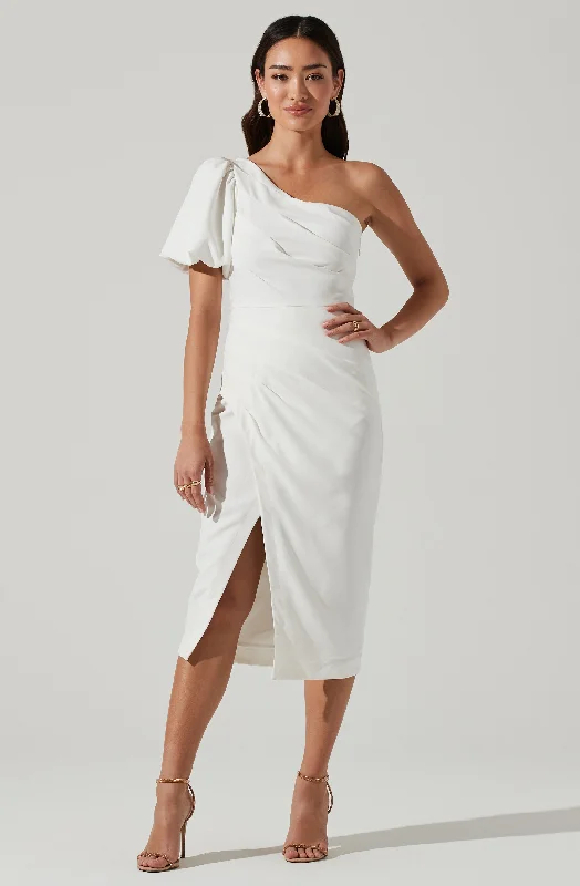 Empire Waist Women Dress to Accentuate the Bust and Conceal the WaistJoelle One Shoulder Midi Dress Empire Waist Women Dress to Accentuate the Bust and Conceal the WaistJoelle One Shoulder Midi Dress