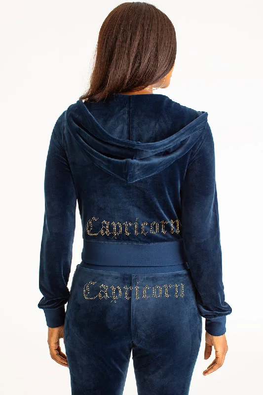 Women's hoodie with a detachable hood for customizable stylingCapricorn Big Bling Velour Hoodie Women's hoodie with a detachable hood for customizable stylingCapricorn Big Bling Velour Hoodie