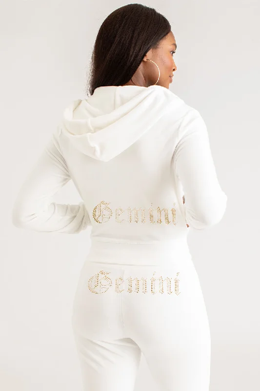 Women's oversized cropped hoodie with drawstrings for a trendy lookGemini Big Bling Velour Hoodie Women's oversized cropped hoodie with drawstrings for a trendy lookGemini Big Bling Velour Hoodie
