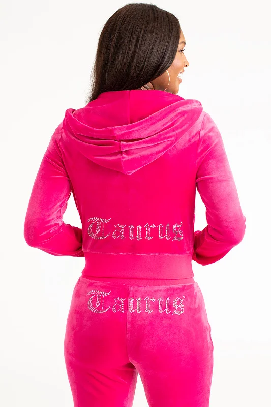 Women's hoodie with a glittery print for a glamorous and sparkly appearanceTaurus Big Bling Velour Hoodie Women's hoodie with a glittery print for a glamorous and sparkly appearanceTaurus Big Bling Velour Hoodie