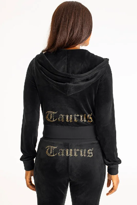 Women's fleece - lined hoodie with thumbholes for warmth in winterTaurus Big Bling Velour Hoodie Women's fleece - lined hoodie with thumbholes for warmth in winterTaurus Big Bling Velour Hoodie