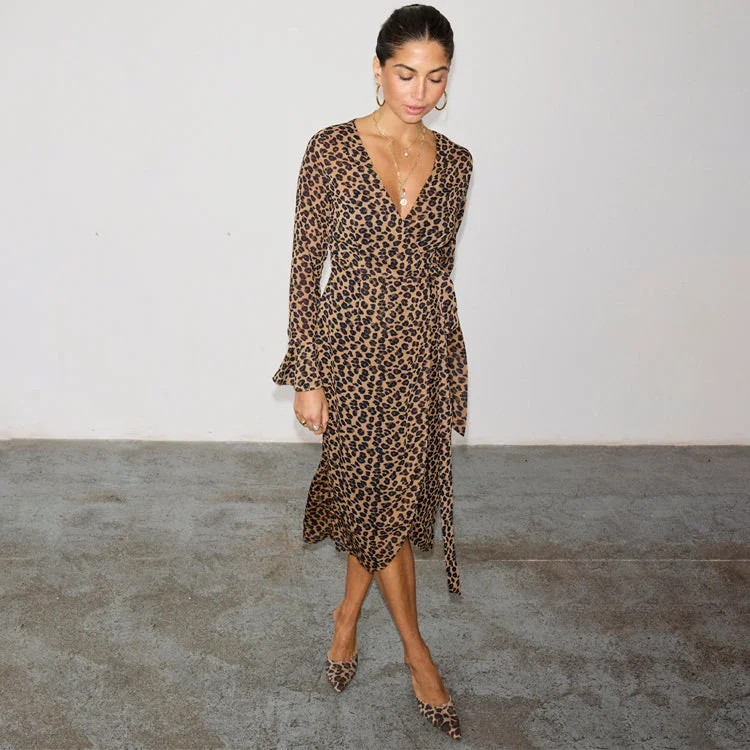 Leopard Lucia Sheer Wrap Dress Petite