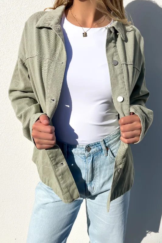 Women's cropped satin jackets in pastel shades for a glamorous evening outLuisa Denim Jacket Sage Women's cropped satin jackets in pastel shades for a glamorous evening outLuisa Denim Jacket Sage