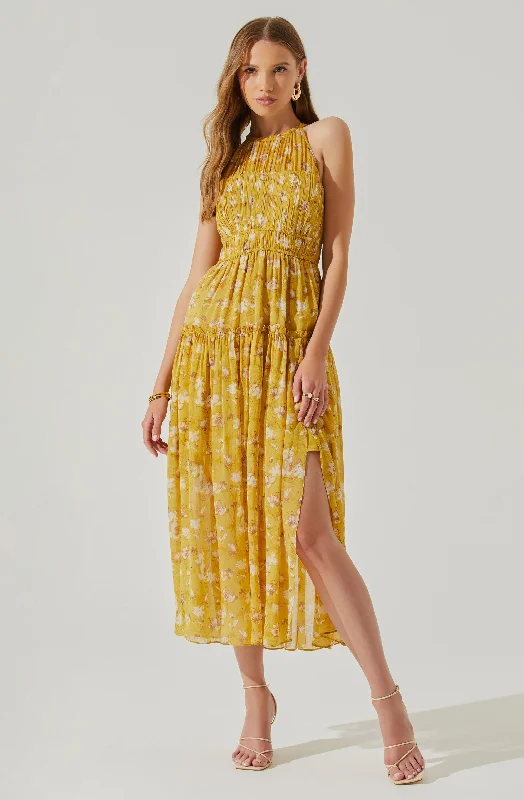 Printed Abstract Women Dress for a Modern and Artistic AppealMaryam Floral Tie Neck Tiered Midi Dress Printed Abstract Women Dress for a Modern and Artistic AppealMaryam Floral Tie Neck Tiered Midi Dress