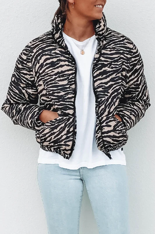 Women's bomber jackets with floral embroidery for a feminine and unique designMeline Puffer Jacket Zebra Women's bomber jackets with floral embroidery for a feminine and unique designMeline Puffer Jacket Zebra