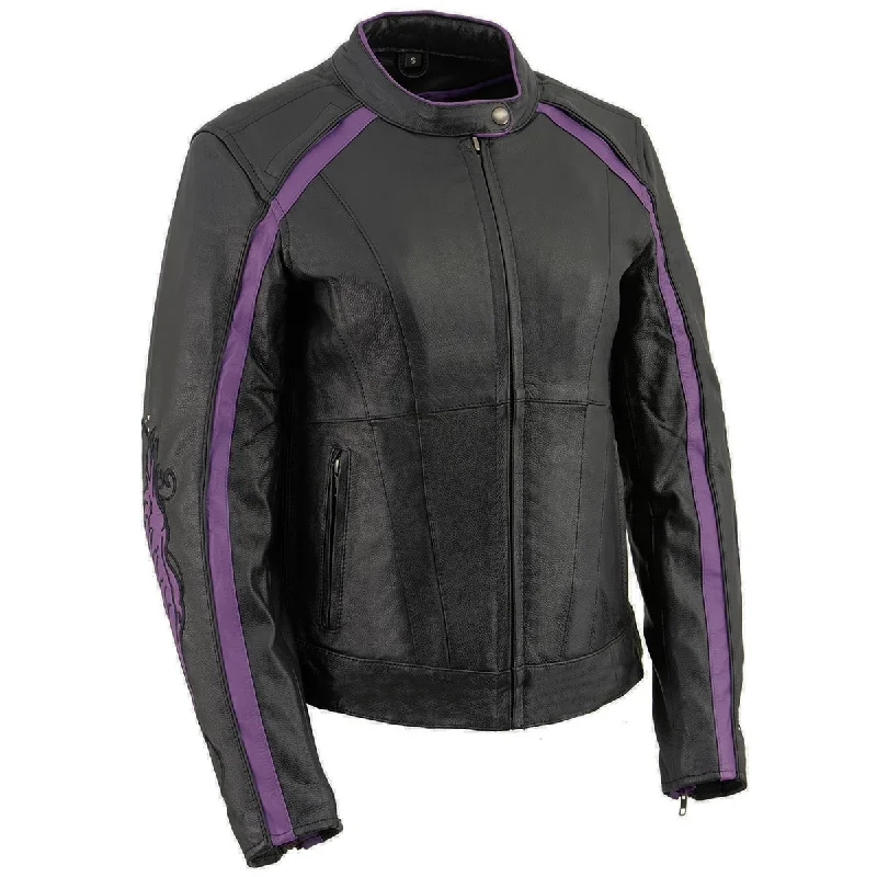 Women's long - line cardigan jackets in a soft knit for a cozy and elegant lookMilwaukee Leather X1952 Women's Black and Purple Embroidered and Stud Design Jacket Women's long - line cardigan jackets in a soft knit for a cozy and elegant lookMilwaukee Leather X1952 Women's Black and Purple Embroidered and Stud Design Jacket