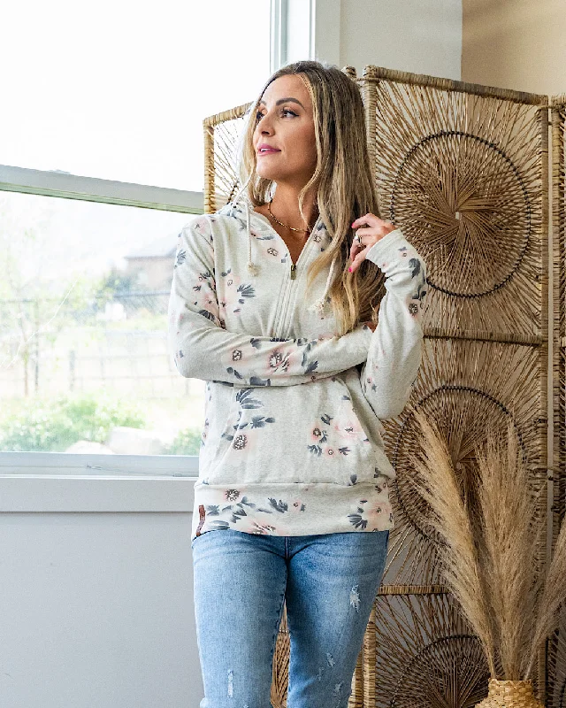 Women's hoodie with a kangaroo pocket and a pom - pom drawstring for added charmAmpersand Ave Head Over Heels HalfZip Sweatshirt Women's hoodie with a kangaroo pocket and a pom - pom drawstring for added charmAmpersand Ave Head Over Heels HalfZip Sweatshirt