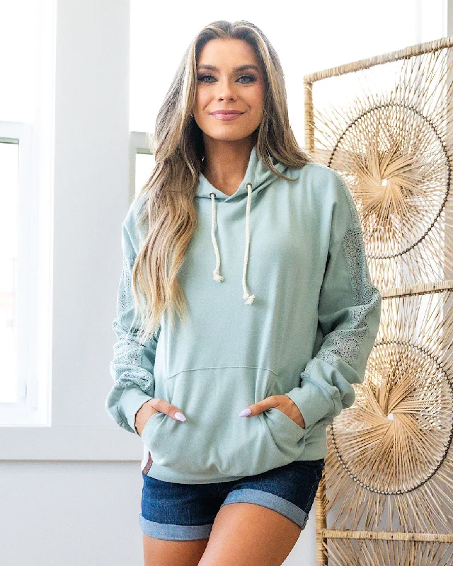 Women's hoodie with a kangaroo pocket and a pom - pom drawstring for added charmAmpersand Ave Wonderstruck University Hoodie - Blue FINAL SALE Women's hoodie with a kangaroo pocket and a pom - pom drawstring for added charmAmpersand Ave Wonderstruck University Hoodie - Blue FINAL SALE