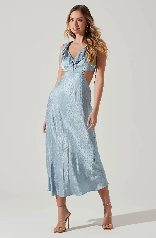 Wrap - Style Women Dress with Adjustable Fit for All Body TypesNyla Satin Side Cutout Lace Up Midi Dress Wrap - Style Women Dress with Adjustable Fit for All Body TypesNyla Satin Side Cutout Lace Up Midi Dress