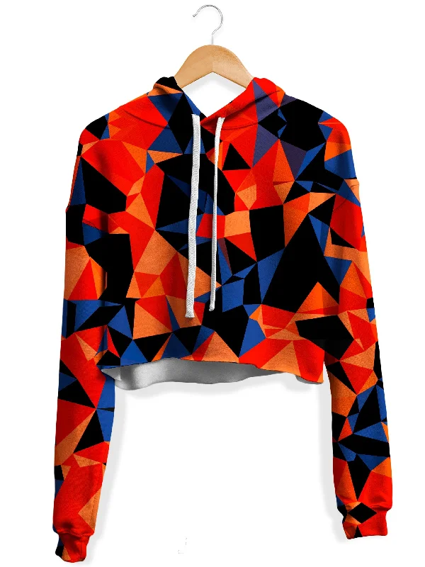 Orange and Black Geo Fleece Crop Hoodie