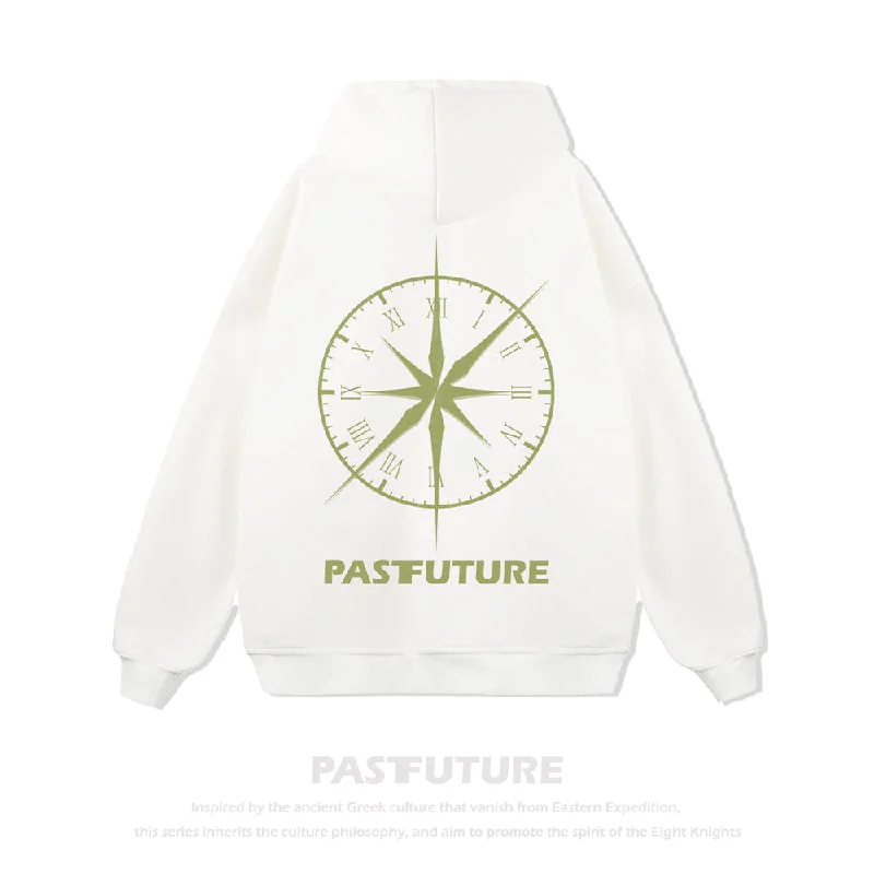 Women's cropped sweatshirt with a slogan graphic for a fun and expressive lookPast Future | Clock Logo Big Element Hoodie Women's cropped sweatshirt with a slogan graphic for a fun and expressive lookPast Future | Clock Logo Big Element Hoodie