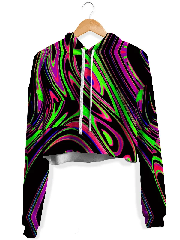 Pink and Green Blackout Drip Fleece Crop Hoodie