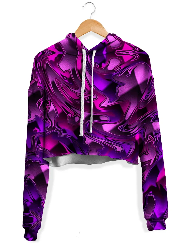 Pink and Purple Chromatic Melt Fleece Crop Hoodie