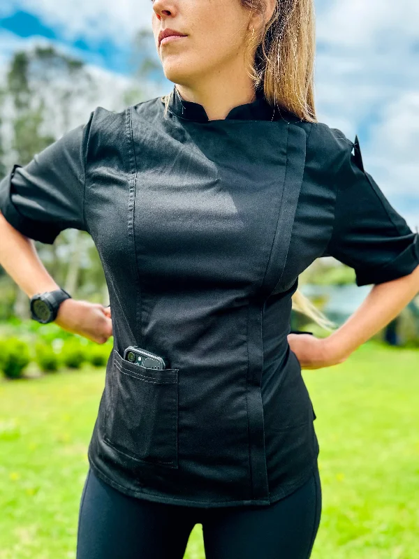 Women's moto jackets with a lace - up front for a unique and stylish touchRaven Women's Fitted Chef Jacket Women's moto jackets with a lace - up front for a unique and stylish touchRaven Women's Fitted Chef Jacket