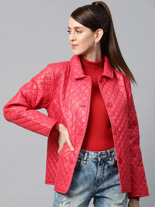 Women's shearling - lined suede jackets for ultimate warmth and luxuryRed Collared Quilted Puffer Jacket Women's shearling - lined suede jackets for ultimate warmth and luxuryRed Collared Quilted Puffer Jacket