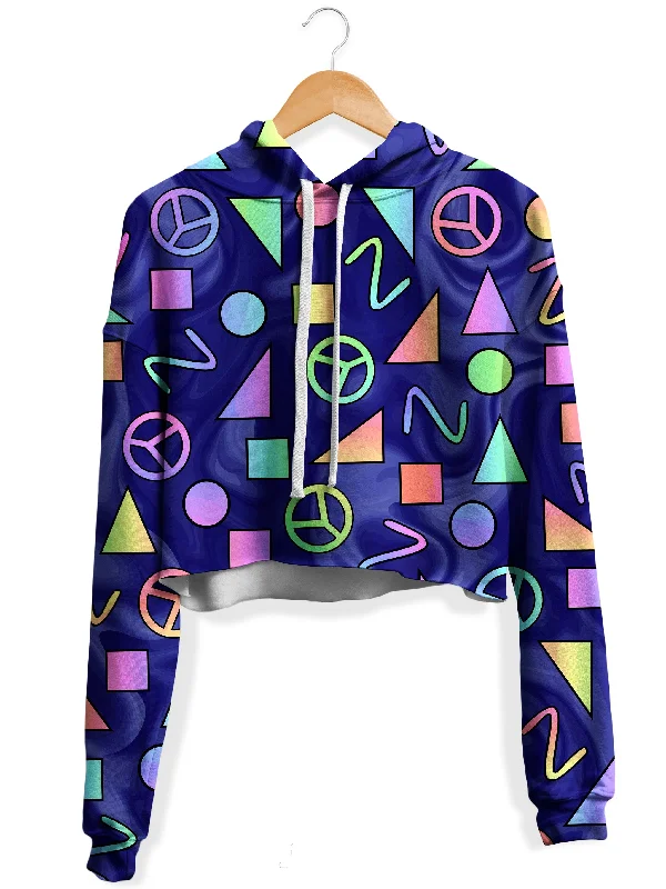 Women's hoodie with a detachable hood for customizable stylingRetro Shapes Peace Symbols Blue Fleece Crop Hoodie Women's hoodie with a detachable hood for customizable stylingRetro Shapes Peace Symbols Blue Fleece Crop Hoodie