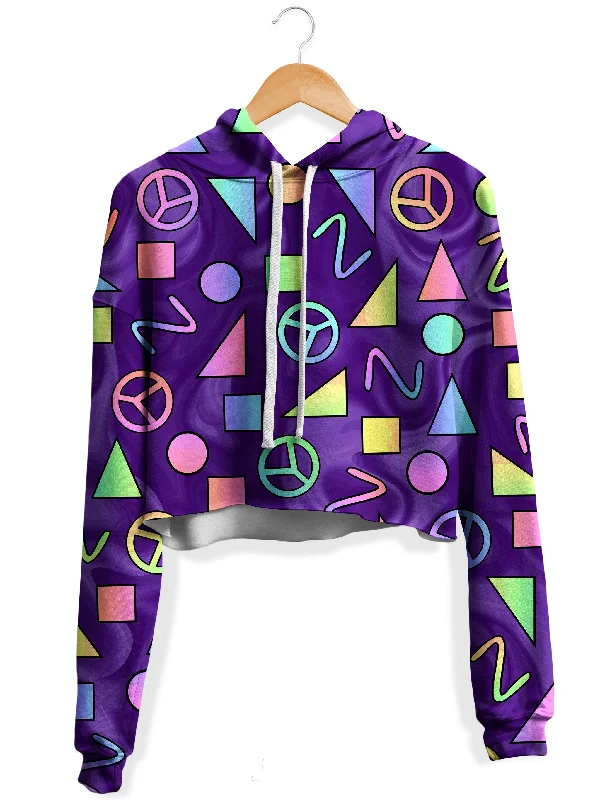 Women's mock - neck sweatshirt made of moisture - wicking material for fitness useRetro Shapes Peace Symbols Purple Fleece Crop Hoodie Women's mock - neck sweatshirt made of moisture - wicking material for fitness useRetro Shapes Peace Symbols Purple Fleece Crop Hoodie