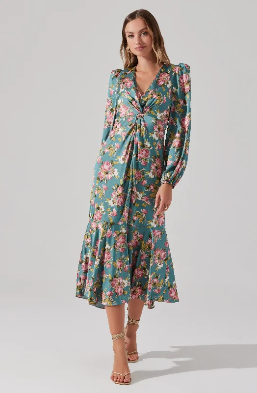 Backless Women Dress for a Sexy and Alluring Look at Evening EventsSatin Floral Twist V-Neck Midi Dress Backless Women Dress for a Sexy and Alluring Look at Evening EventsSatin Floral Twist V-Neck Midi Dress