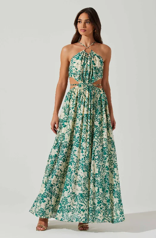 Plus Size Women Dress with a Flattering A - Line Cut for Comfort and StyleSivana Halter Neck Floral Maxi Dress
