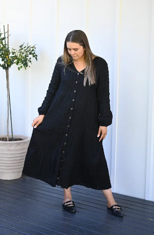 Ruffled Women Dress with Multiple Layers for a Playful and Girly StyleSloane Dress - Black Ruffled Women Dress with Multiple Layers for a Playful and Girly StyleSloane Dress - Black
