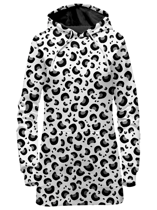 Snow Leopard Print Hoodie Dress