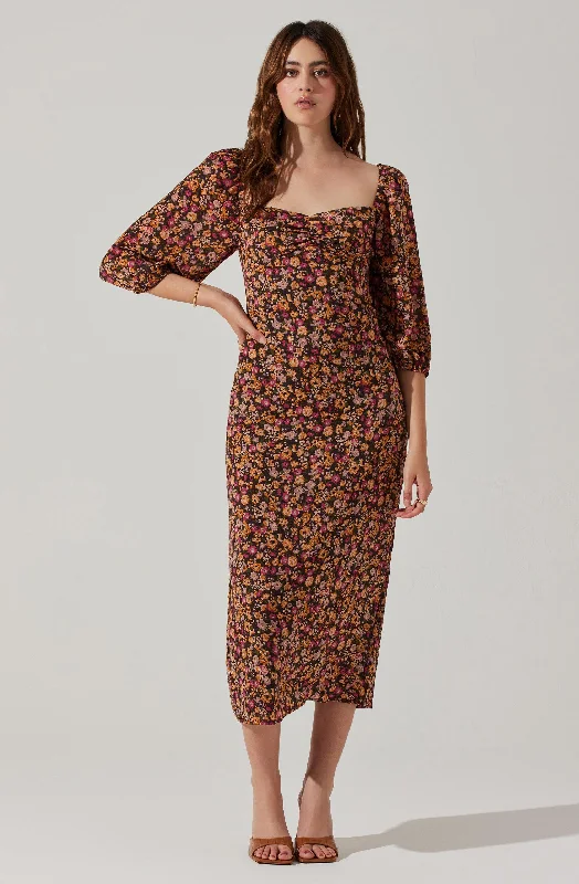 Empire Waist Women Dress to Accentuate the Bust and Conceal the WaistSweetheart Neck Floral Midi Dress Empire Waist Women Dress to Accentuate the Bust and Conceal the WaistSweetheart Neck Floral Midi Dress