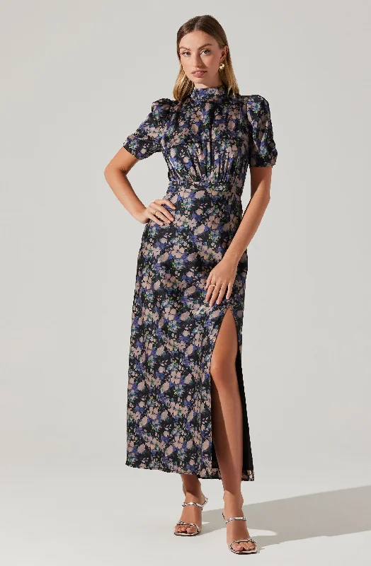 Printed Abstract Women Dress for a Modern and Artistic AppealTie Back Mock Neck Maxi Dress Printed Abstract Women Dress for a Modern and Artistic AppealTie Back Mock Neck Maxi Dress