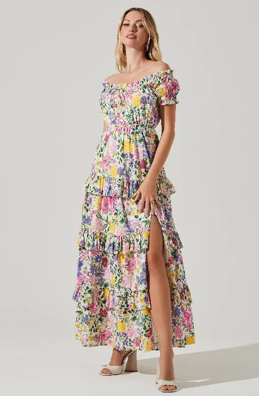 Little Black Women Dress with Sequins for a Glamorous Night OutViona Floral Off Shoulder Tiered Maxi Dress Little Black Women Dress with Sequins for a Glamorous Night OutViona Floral Off Shoulder Tiered Maxi Dress