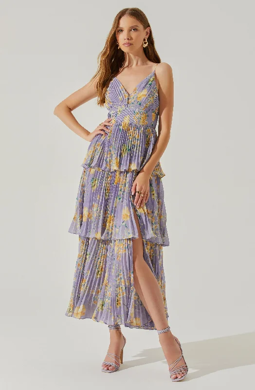 Lace - Embellished Women Dress for an Elegant and Sophisticated AppearanceZaida Floral Tiered Pleated Midi Dress Lace - Embellished Women Dress for an Elegant and Sophisticated AppearanceZaida Floral Tiered Pleated Midi Dress