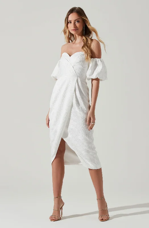 Sleeveless Women Dress in Bright Colors for Summer PartiesZurina Off Shoulder Puff Sleeve Midi Dress Sleeveless Women Dress in Bright Colors for Summer PartiesZurina Off Shoulder Puff Sleeve Midi Dress