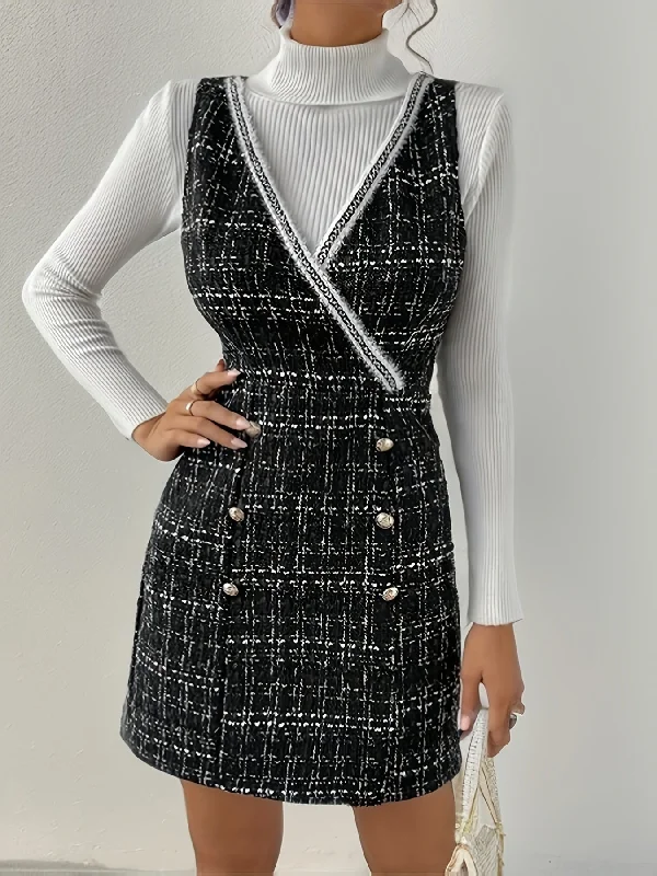 Wrap - Style Women Dress with Adjustable Fit for All Body Types Wrap - Style Women Dress with Adjustable Fit for All Body Types Sixsr Plaid Print Surplice Neck Sleeveless Dress, Elegant Double Breasted Bodycon Dress, Women's Clothing Wrap - Style Women Dress with Adjustable Fit for All Body Types Wrap - Style Women Dress with Adjustable Fit for All Body Types Sixsr Plaid Print Surplice Neck Sleeveless Dress, Elegant Double Breasted Bodycon Dress, Women's Clothing