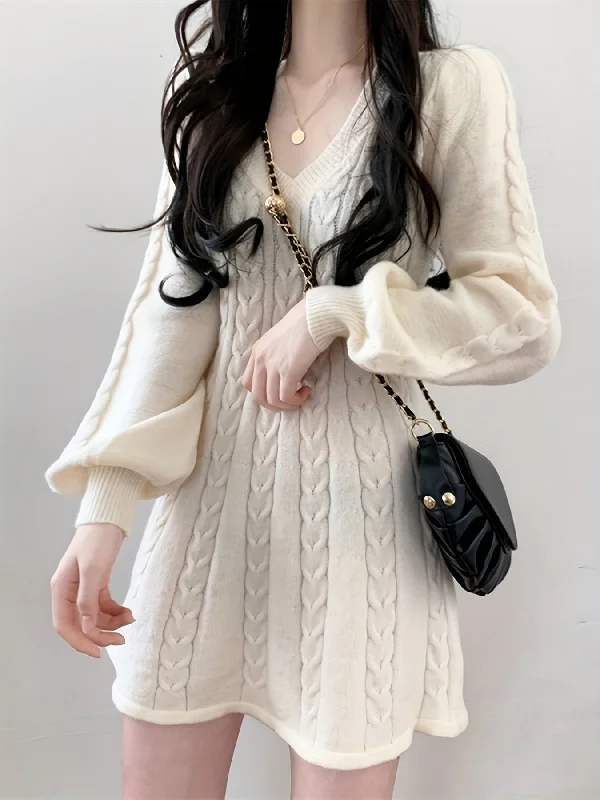 Pleated Women Dress with a Timeless and Elegant Texture Pleated Women Dress with a Timeless and Elegant Texture Sixsr Solid Cable Knit Dress, Elegant V Neck Lantern Long Sleeve Dress, Women's Clothing Pleated Women Dress with a Timeless and Elegant Texture Pleated Women Dress with a Timeless and Elegant Texture Sixsr Solid Cable Knit Dress, Elegant V Neck Lantern Long Sleeve Dress, Women's Clothing