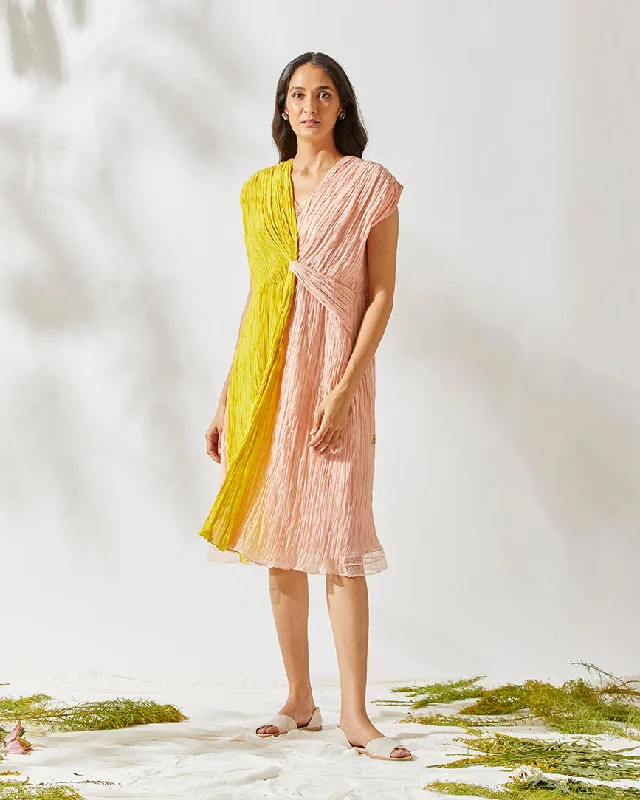 Wrap - Style Women Dress with Adjustable Fit for All Body Types Wrap - Style Women Dress with Adjustable Fit for All Body Types TWO TONED CARNATION KNOTTED Yellow DRESS Wrap - Style Women Dress with Adjustable Fit for All Body Types Wrap - Style Women Dress with Adjustable Fit for All Body Types TWO TONED CARNATION KNOTTED Yellow DRESS